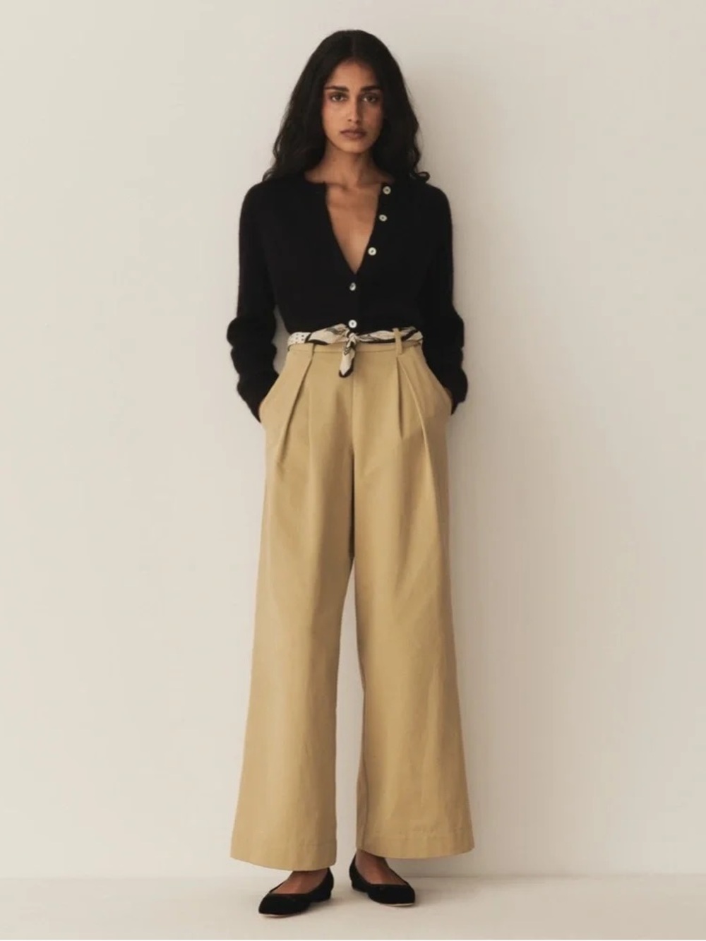Doen Hilaire Wide-Leg High-Waist Trousers in Tan